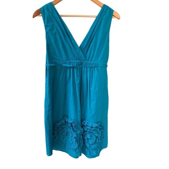 Paula KC Bright Blue Sleeveless Summer Party Deep V-neck Cotton Lined Dress M - Picture 2 of 10